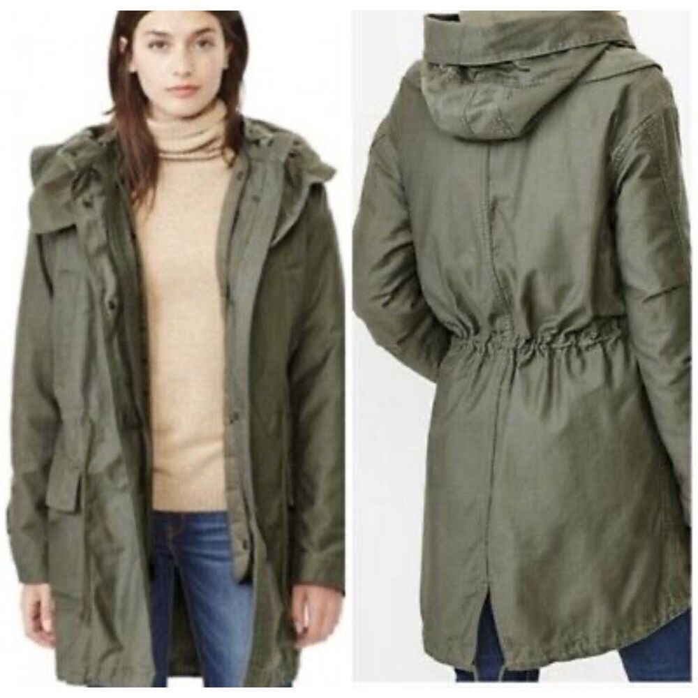 GAP | Anorak Parka Cotton Green Cargo Coat Removable Quilted Jacket | Small